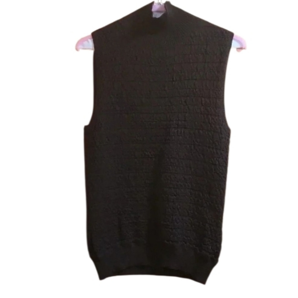 Kenneth Cole New York Textured Dark Brown Sleeveless Mockneck Sweater Vest
